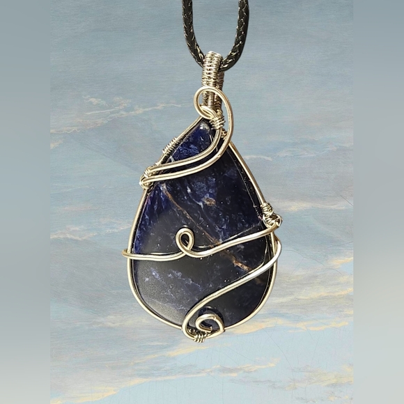 Handcrafted Blue Sodalite Stone Pendant Wrapped In Silver Tarnish Resistant Wire - Picture 3 of 5